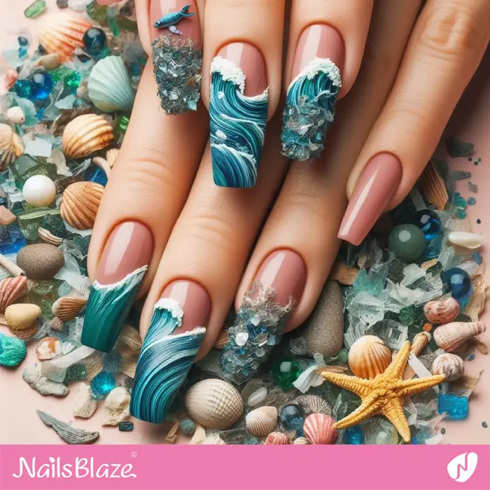 3D Plastic Pollution Nail Art | Save the Ocean Nails - NB3094